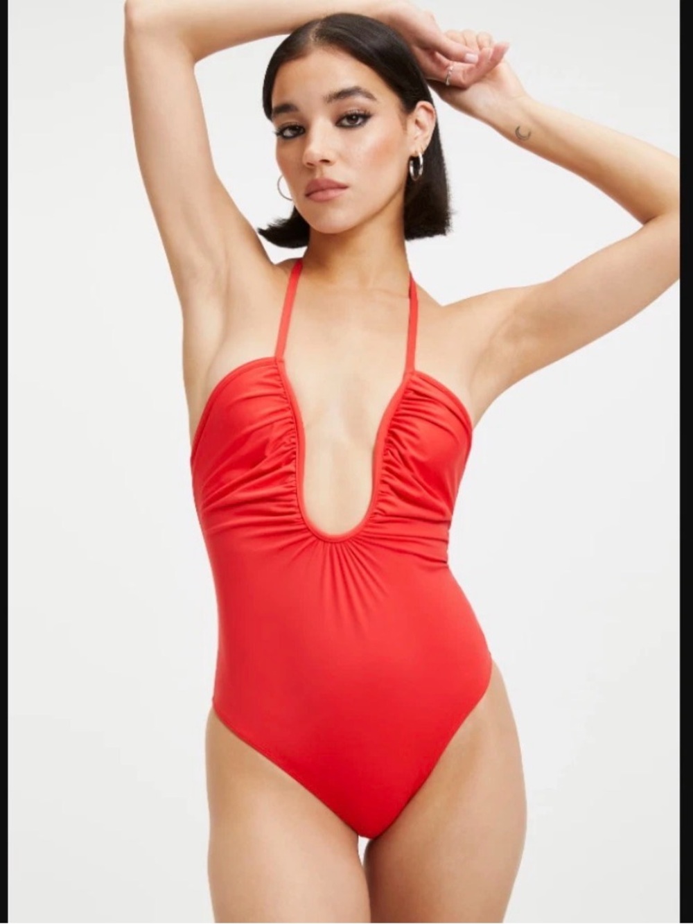 New Good American Leilani Plunge One Piece Swimsuit in Red Poppy SZ 2